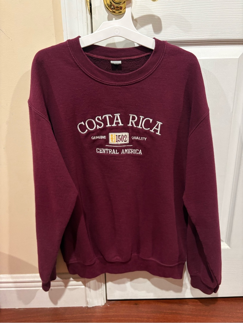 Gildan Maroon Crewneck Sweatshirt with Embroidered Text